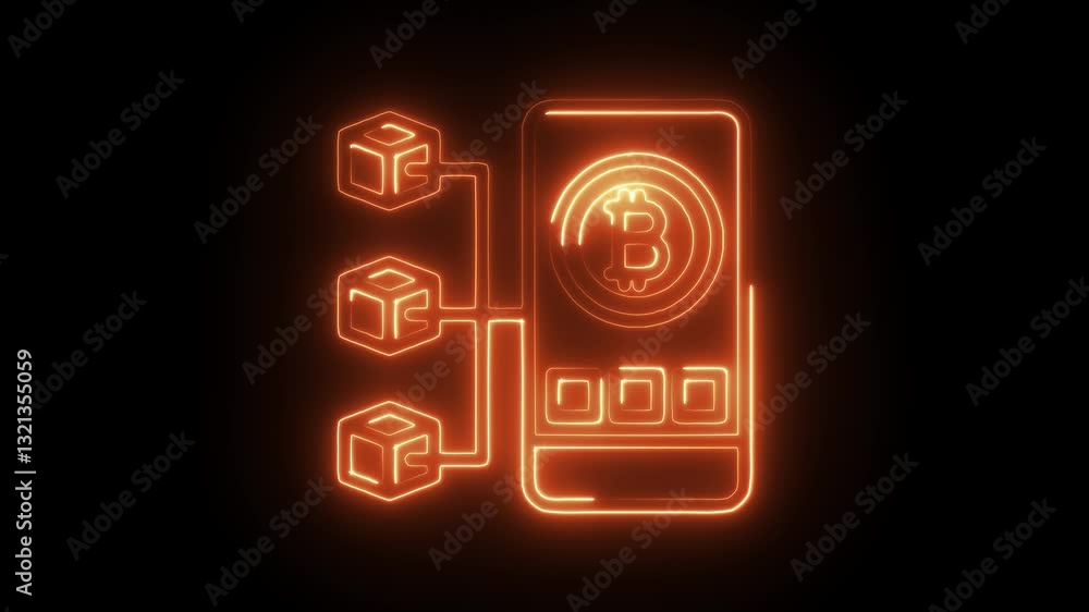Glowing neon decentralized  icon isolated on black background. HD Video motion graphic animation
