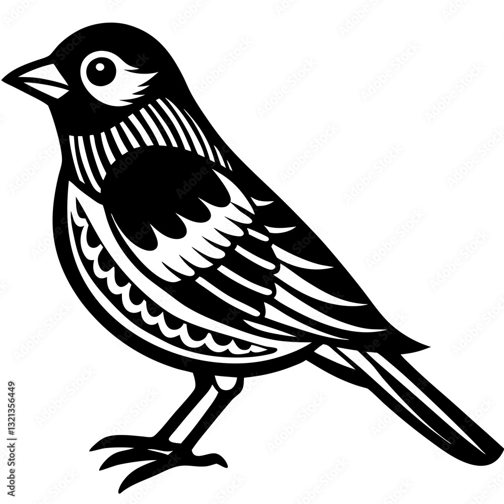 Obraz premium Vector illustration of a bird on a branch with black silhouette and feathers