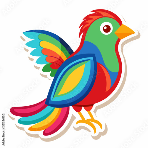 Cartoon blue and yellow macaw parrot on a branch with colorful feathers in a tropical jungle setting
