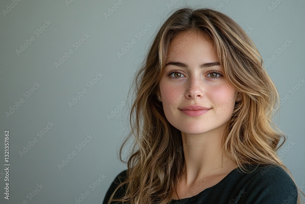 A woman with long brown hair and a black shirt is smiling A woman with long brown hair and a black shirt is smiling
