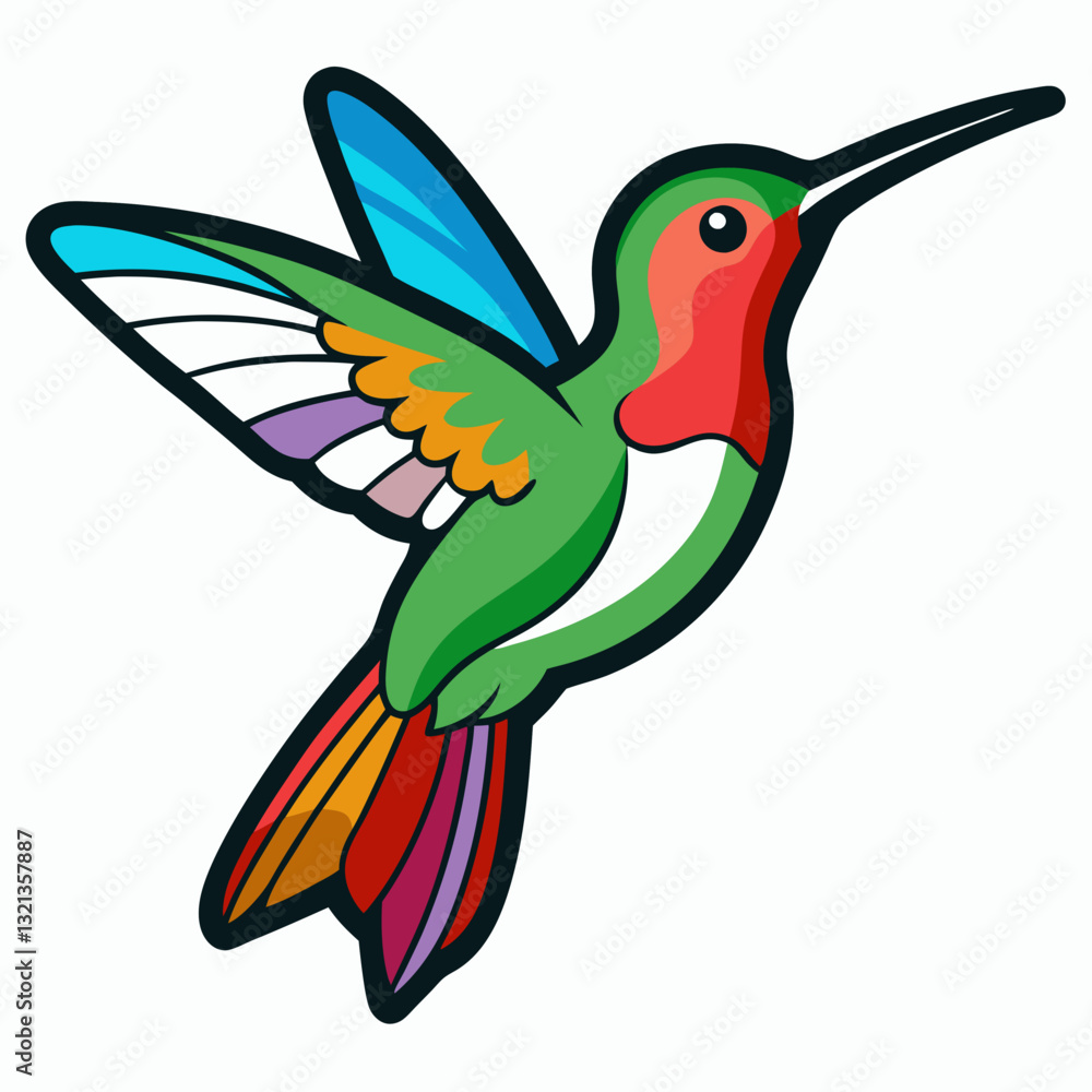 Obraz premium Colorful hummingbird flying near flowers in a tropical nature scene
