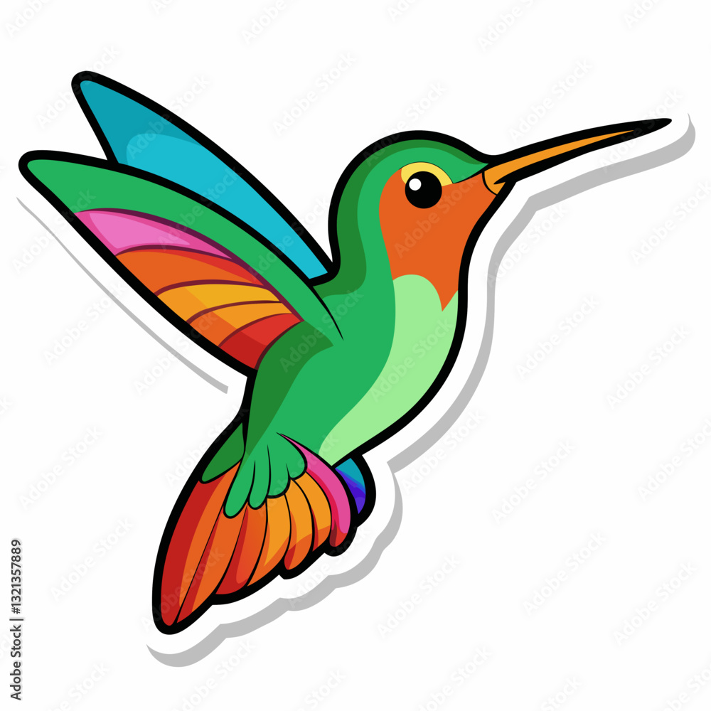 Obraz premium Vector illustration of a hummingbird flying near a flower with vibrant wings in a natural, artistic style