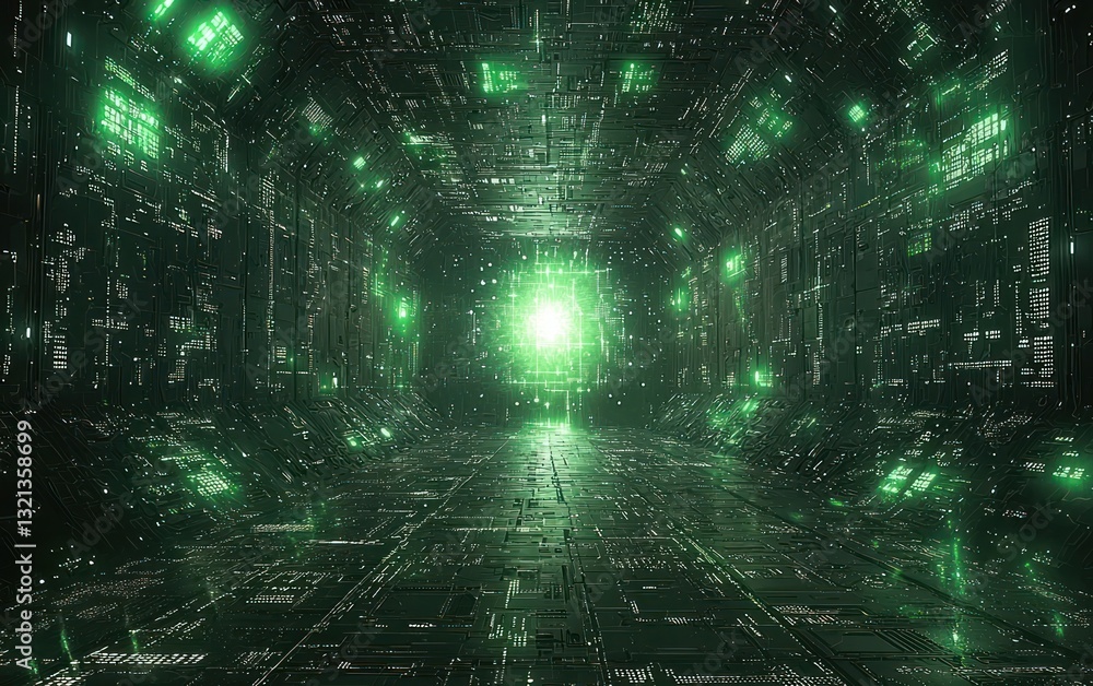 Fototapeta premium Futuristic, glowing, tech tunnel