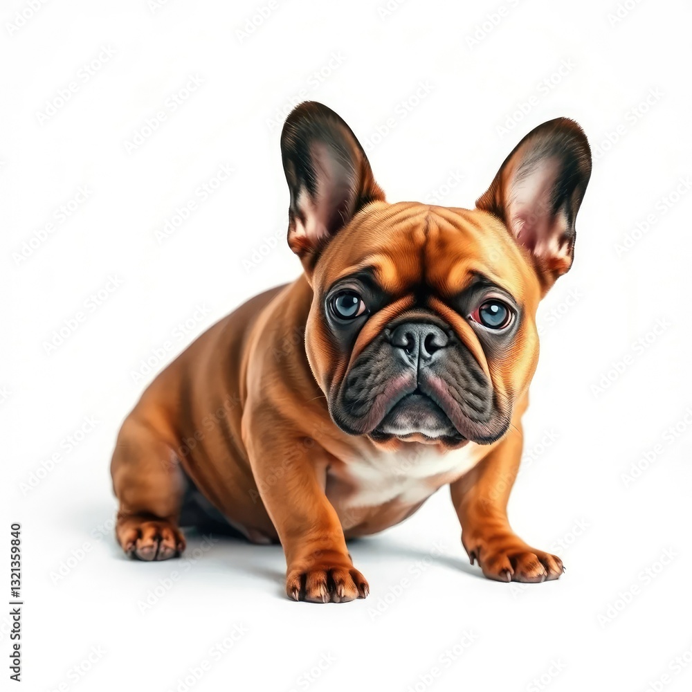 Obraz premium Brown French Bulldog on a minimalist white background, blank, french bulldog, simple