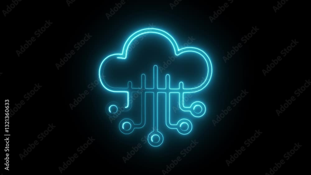Glowing neon cloud computing icon isolated on black background. HD Video motion graphic animation Glowing neon cloud computing icon isolated on black background. HD Video motion graphic animation