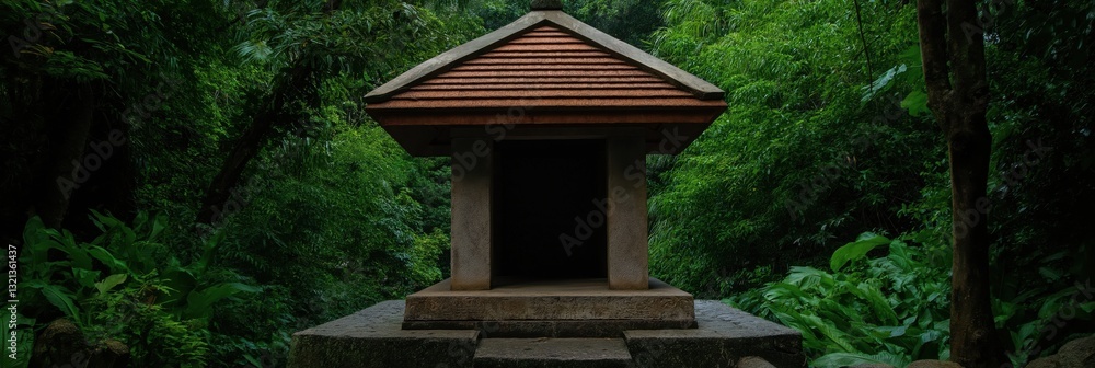 Fototapeta premium An intriguing ancient temple surrounded by vibrant greenery, symbolizing tranquility and a connection with nature, inviting visitors to explore its serene surroundings.