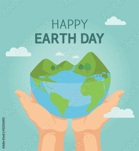 Earth day illustration with hands holding the earth