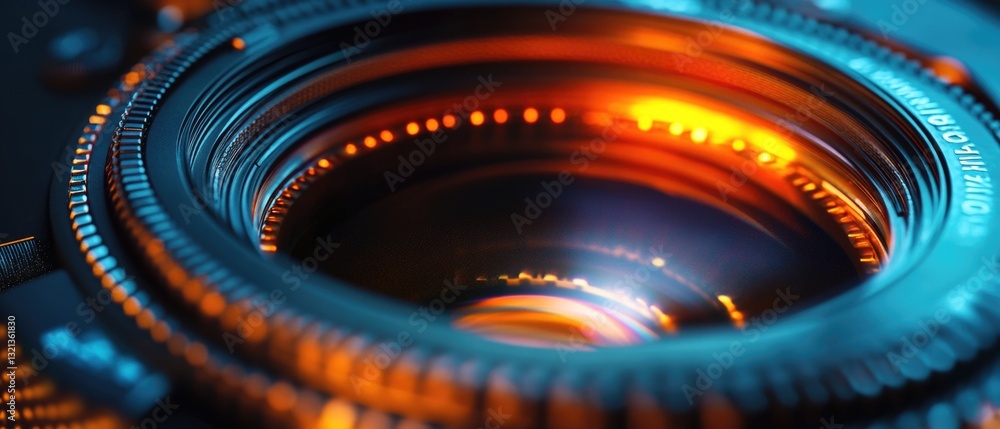 A detailed shot of a camera lens showing its internal mechanics A detailed shot of a camera lens showing its internal mechanics
