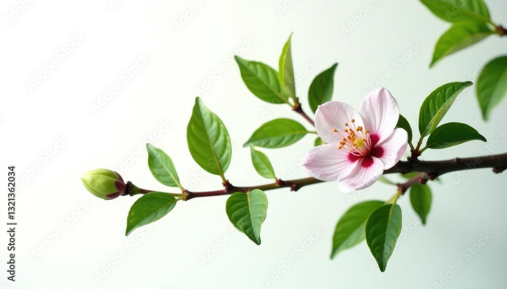 Fototapeta premium Delicate branch with leaves isolated on white background, flower, tree, isolation