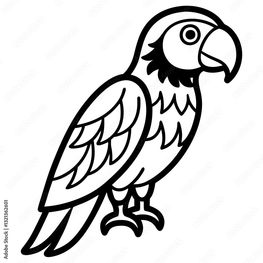Vector cartoon bird illustration featuring a parrot, eagle, and raven on a branch Vector cartoon bird illustration featuring a parrot, eagle, and raven on a branch