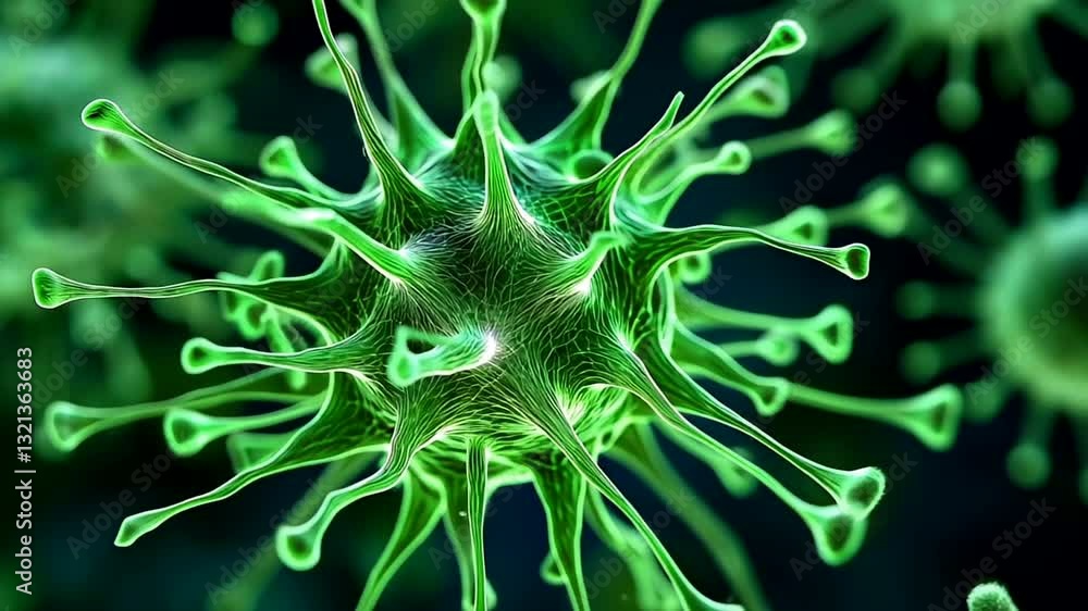 Virus Zoom In Microscopic view of vibrant green virus structure, science exploration ...