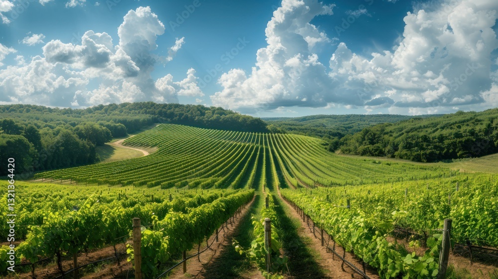 Panoramic vineyard landscape under a partly cloudy sky Panoramic vineyard landscape under a partly cloudy sky