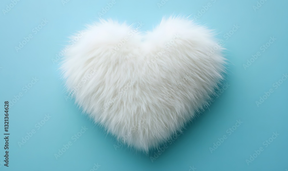 a fluffy white heart-shaped pillow on a blue surface. a fluffy white heart-shaped pillow on a blue surface.