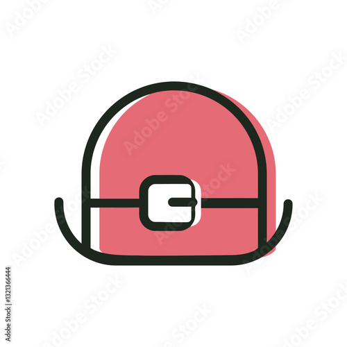 Pink Hat Illustration: A minimalistic illustration depicts a stylish pink hat, featuring a distinctive brim and a subtle buckle, rendered with bold outlines and a playful aesthetic.