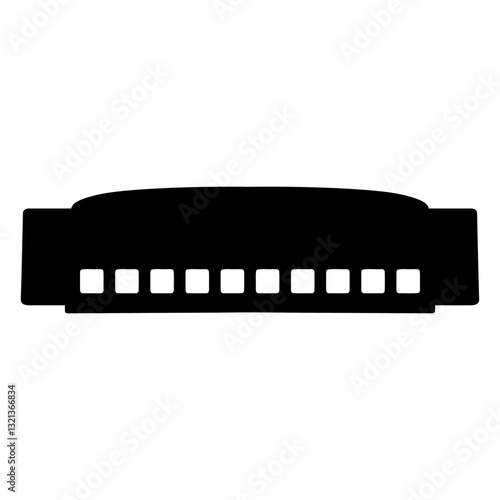 Harmonica Silhouette: A sleek silhouette of a harmonica, showcasing its classic form, ready to produce soulful blues, folk tunes, and musical creativity.
