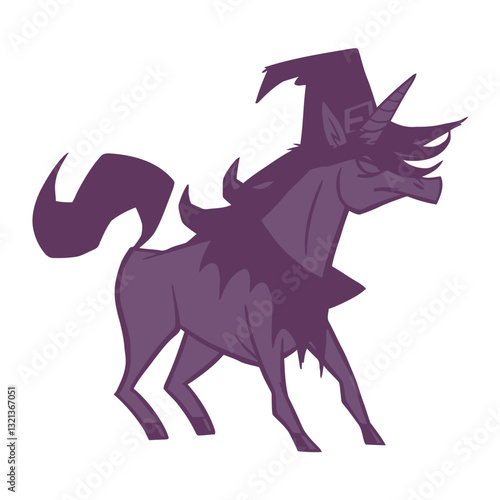 Mystical Unicorn: A solitary unicorn, adorned with a witch's hat, strides confidently in a realm of fantasy, embodying magic and enchantment.