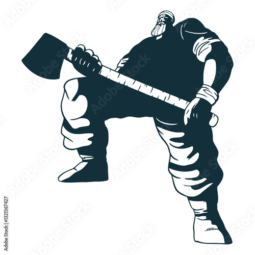 Lumberjack with Axe Silhouette: A robust lumberjack, defined by a powerful build, confidently wields an axe, personifying strength and rugged determination.