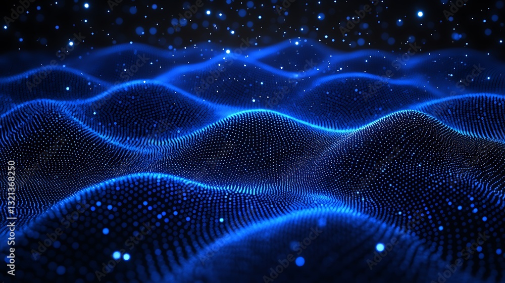 Abstract blue wave, sparkling particles on dark background Abstract blue wave, sparkling particles on dark background