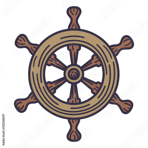 Vintage Ship Wheel: A detailed, stylized illustration of an antique ship's wheel. Evokes a sense of adventure, exploration, and maritime heritage.