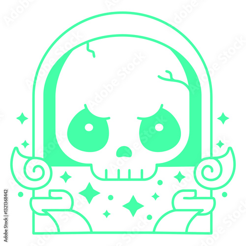 Mystical Skull: An illustration of a stylized skull, radiating an ethereal and mysterious aura, its presence hinting at the secrets beyond mortal understanding.