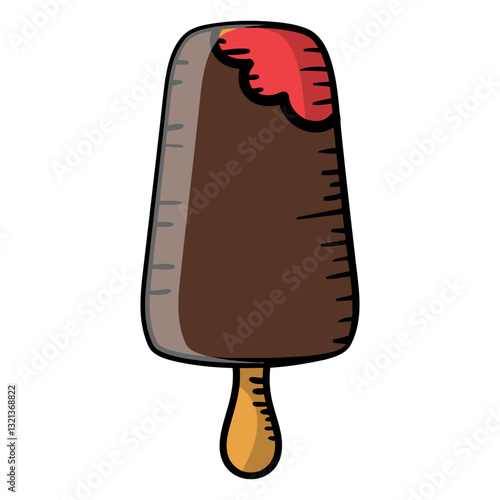 Delicious Chocolate Popsicle Delight: A mouthwatering chocolate popsicle with a vibrant red top, promising a refreshing and sweet treat on a hot summer day.