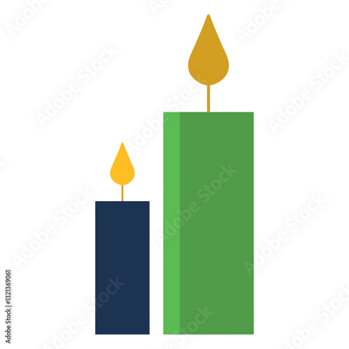 Illuminating Simplicity: Two elegant, minimalist candles, one a deep navy, the other a vibrant green, with golden flames atop, casting a warm, inviting glow.