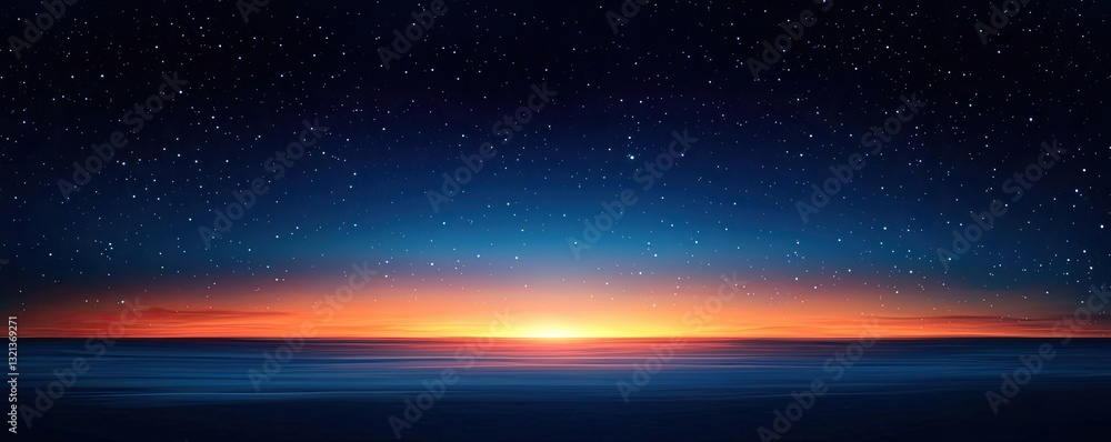 Obraz premium Dramatic nighttime abstract background idea. Breathtaking sunset over the ocean with stars twinkling in the night sky.
