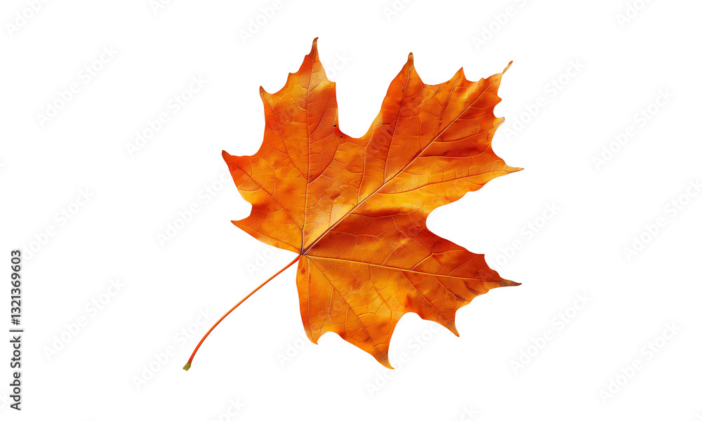 Obraz premium Vibrant Autumn Leaf: A close-up captures a single maple leaf, displaying fiery shades of orange, red, and yellow, perfectly showcasing the beauty of the fall season.