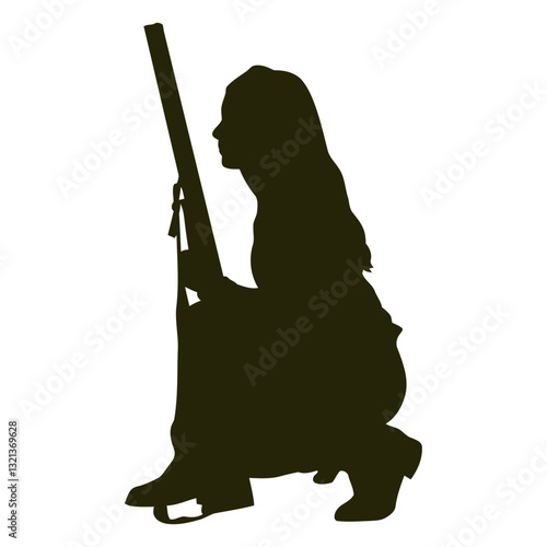 Silhouette with Firearm: A poised silhouette of a person, rifle in hand, demonstrates a moment of focus and anticipation, hinting at preparation and skill.