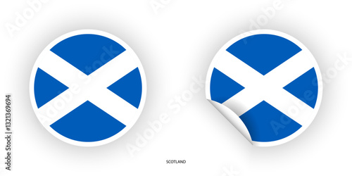 Scotland sticker flag in circle shape and circle peeled shape on white background. Scotland flag icon in circular form	 photo