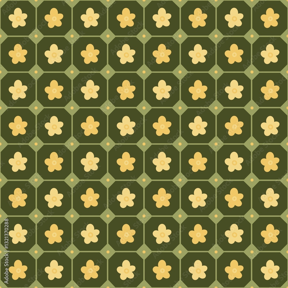 seamless pattern with yellow flowers on dark green background for print or fabric, textile. seamless pattern with yellow flowers on dark green background for print or fabric, textile.