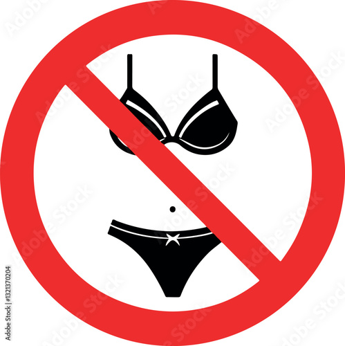 Bikini Prohibited Sign:  Vector Illustration for Beach Rules & Restriction Notices