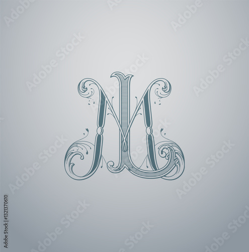 illustration of ML or LM monogram classic style, ML or LM initial Wedding of minimalist model, elegance applicable for invitation, letterpress, jewelry, tattoo, boutique and creative templates.