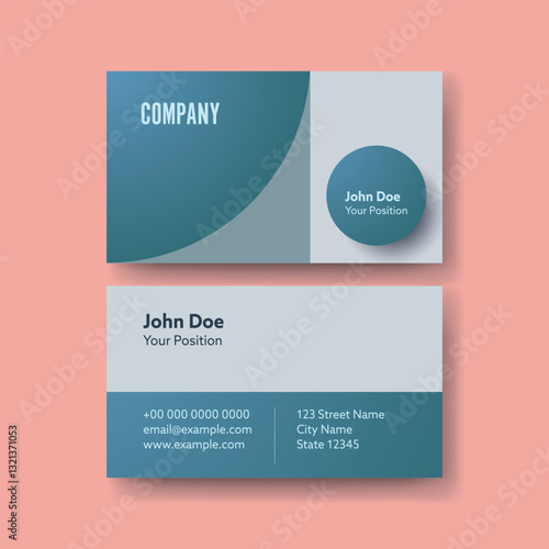 Business card vector template. Professional branding with blue tones, 3D geometric shapes and copy space