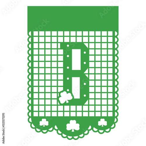 Green Banner with 'B': A vibrant green banner features a large 'B' in a decorative cut-out design, complemented by shamrock motifs, evoking a sense of festive charm.