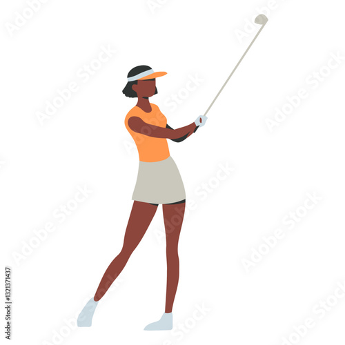 Golfing Elegance: An elegant figure poised, swings a golf club on a bright day.  A study of precision and focus in the game.