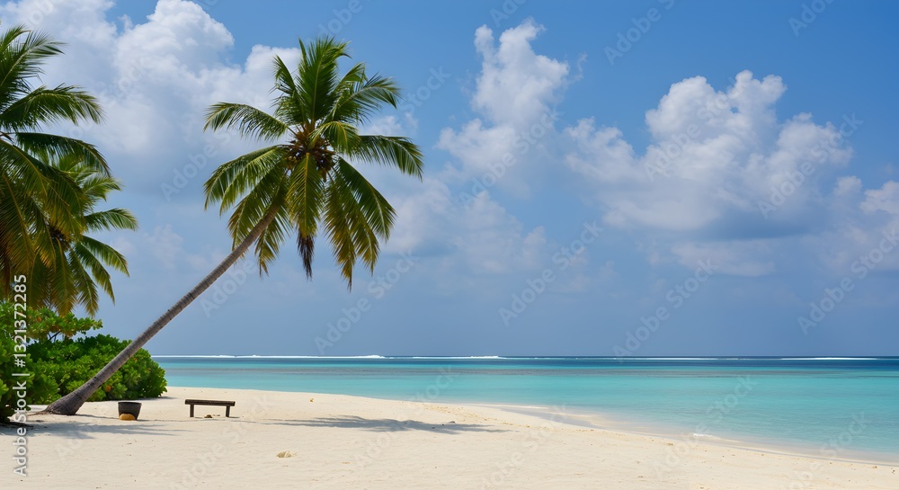Fototapeta premium Idyllic tropical beach paradise with palm trees and turquoise waters