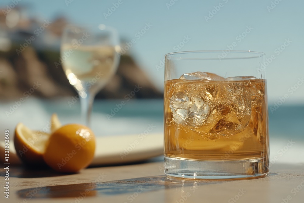 Refreshing cocktails on a sunny beachside table during a relaxing afternoon