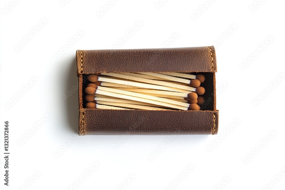 Leather matchbox with matches. (7) Leather matchbox with matches. (7)