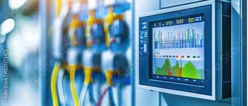 Ai-powered smart meter closeup displaying gigapixel high fidelity data industrial setting technology concept