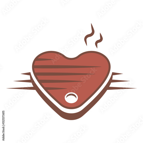 Love for Grilled: A heart-shaped depiction of a perfectly grilled steak, symbolizing a love for delicious food. The illustration captures the essence of a culinary delight.