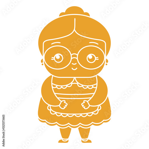 Kindhearted Granny Icon: An illustrated depiction of a friendly grandmother, evoking warmth and familiarity, embodies the essence of care and nurturing, representing wisdom and experience.