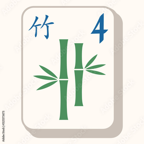 Mahjong Tile: A close-up shot of a Mahjong tile featuring Bamboo suit with the number 4, showcasing the simplicity and elegance of the traditional game and its components.