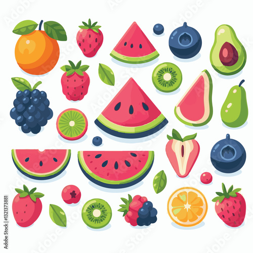 fruit, food, healthy, fresh, background, illustration, organic, vector, diet, health, vitamin, vegetarian, juicy, design, set, isolated, green, vegetable, leaf, natural, vegan, icon, exotic, colorful,