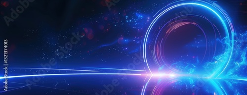 Vibrant blue light portal in a cosmic setting