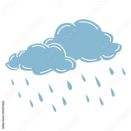 Rainy Day Scene: Minimalist illustration of dark clouds and falling raindrops, evoking the essence of a rainy day.