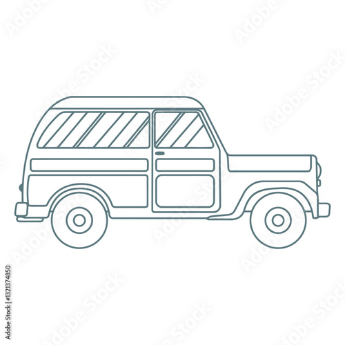 Vintage Wagon: A classic vintage wagon illustration, evoking the charm of a bygone era. The image showcases clean lines and the distinct features of the vehicle, set against a minimalist backdrop. 