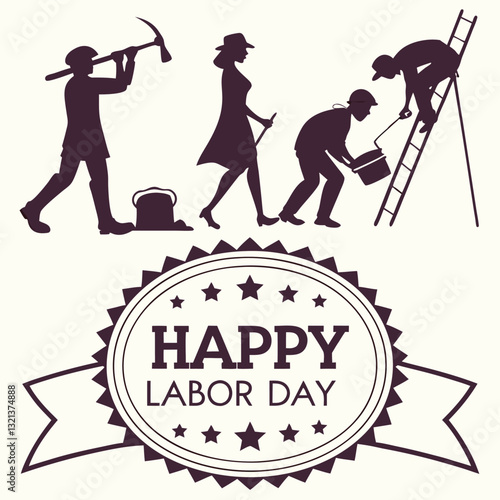 Happy Labor Day Greeting Card with Tools and Stars