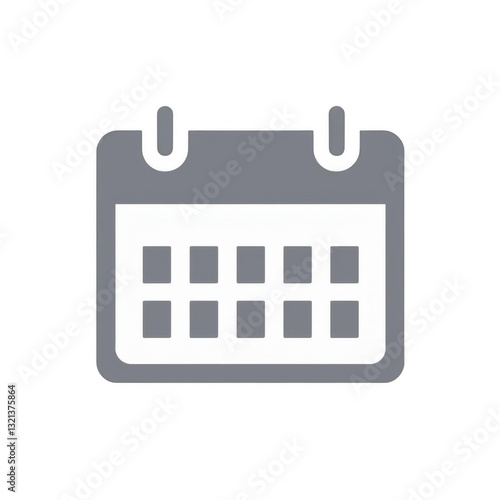 Calendar icon, simple gray design, suitable for scheduling events, digital planning, or reminders in various applications. Isolated on white background or PNG