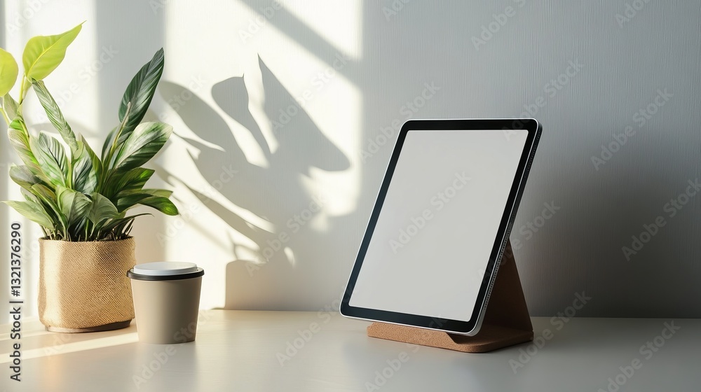 Minimalist Workspace with Natural Light and a Tablet - A Calm and Stylish Home Office Setup Minimalist Workspace with Natural Light and a Tablet - A Calm and Stylish Home Office Setup